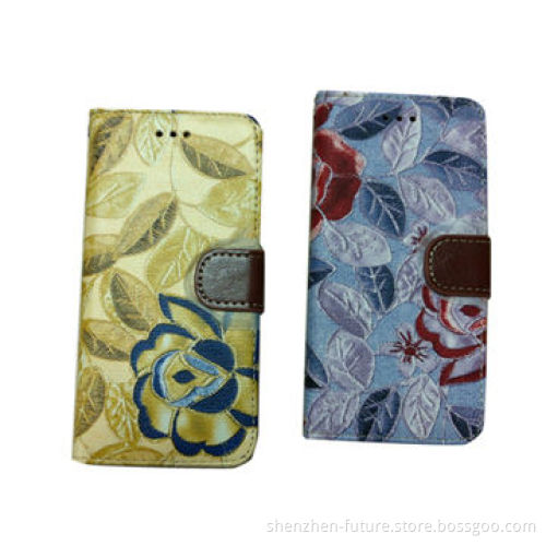 Flower pattern cases for iPhone 6 with 3 card slots and a string